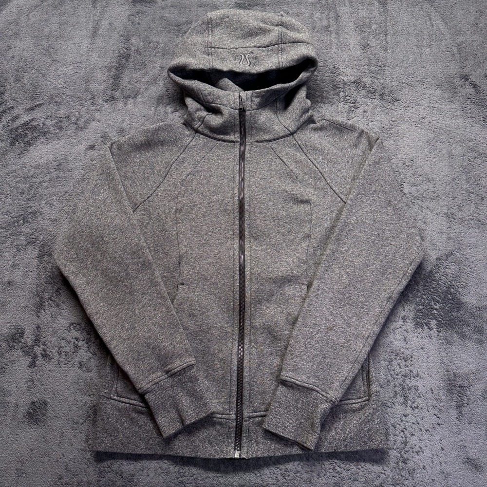 Lululemon Scuba Full Zip Hoodie Women 8 Grey Fleece Raglan Thumbholes LW4AWNS